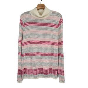 Talbots size XL Striped Knit cowl neck Sweater Pink Gray Women's cotton blend